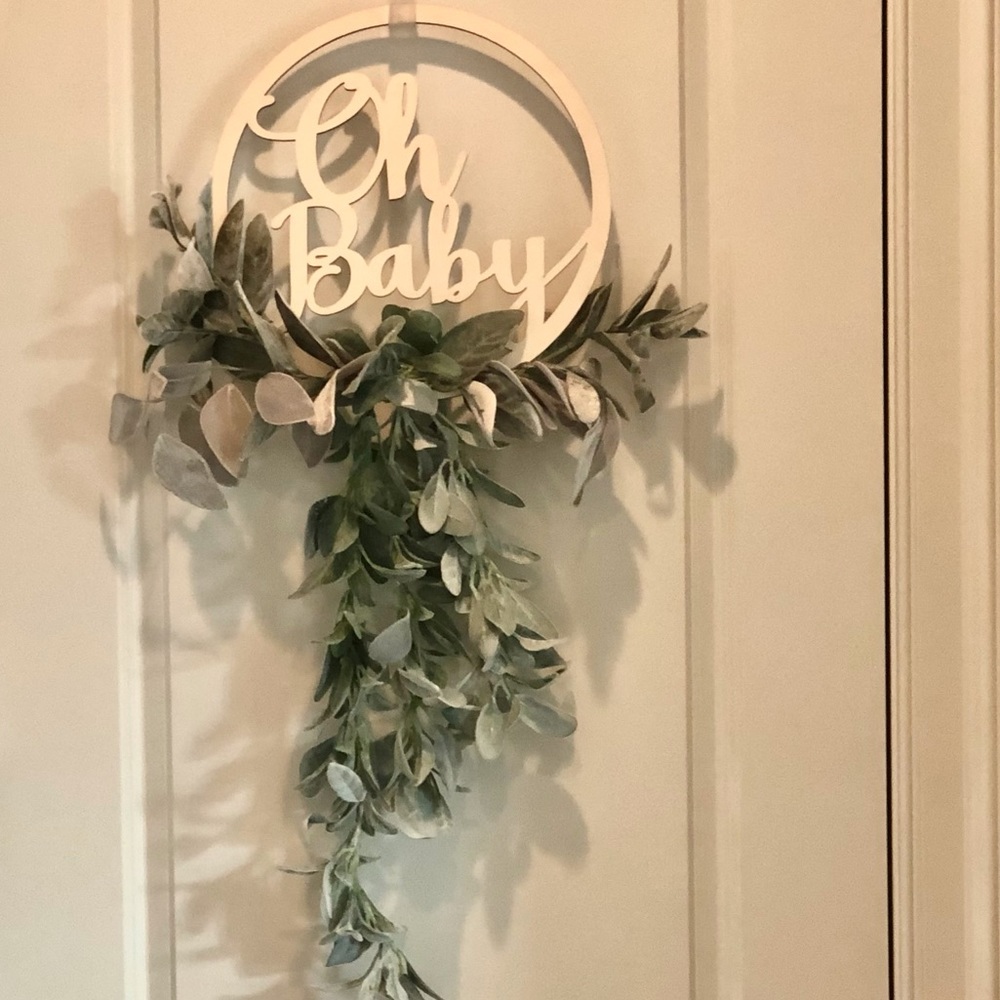 “Oh Baby” wooden greenery Door Swag Baby Room Decor Shower Decor